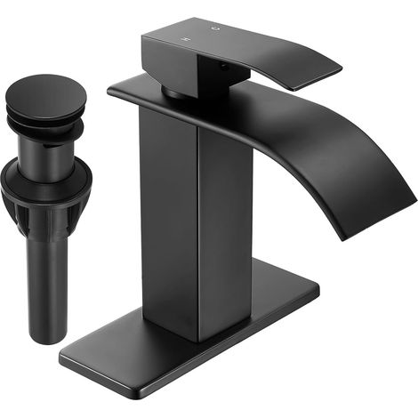 Rubinetto da bagno nero a cascata con maniglia singola. (1/3)
