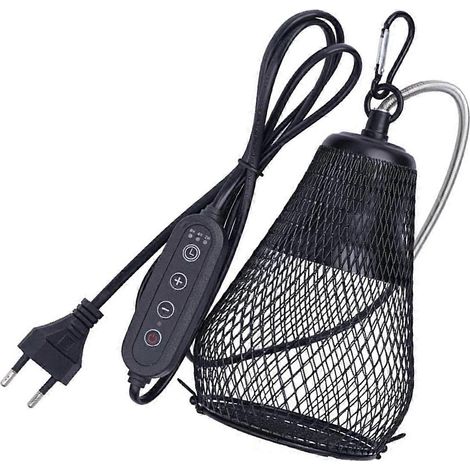 Lampe chauffante pour reptiles avec abat-jour, protection pour chauffage d'animaux, lampe chauffante programmable, lampe chauffante infrarouge en céramique anti-brûlure, prise UE (1/5)
