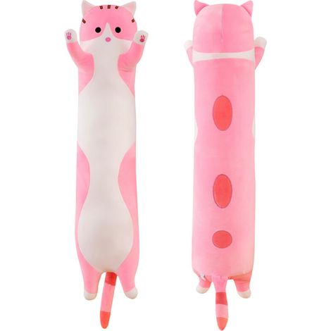 Oreiller en peluche chat long corps 90cm rose doux câlin dessin animé oreiller de sommeil pour enfants filles (1/4)