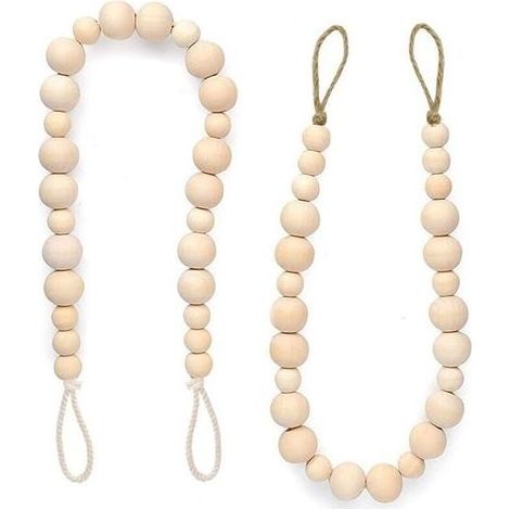 Lot de 4 embrasses de rideaux en perles de bois avec crochets pour décoration murale ou de vacances (couleur bois, 4) (1/4)
