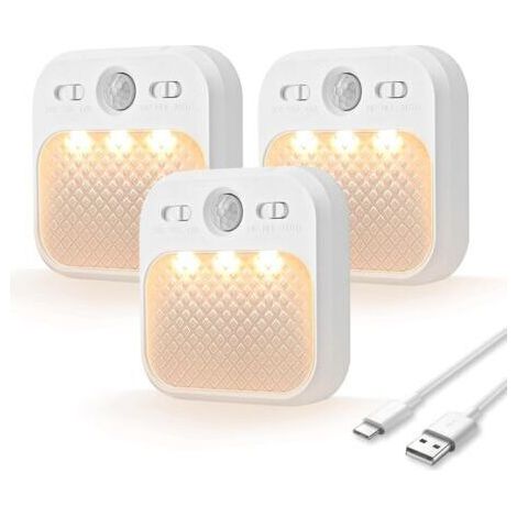 Lampe Detecteur de Mouvement Interieur, Veilleuse Enfant LED avec 3 Couleurs de Lumière, Magnétique Adhésive pour Couloir, Escalier, Chambre, Salon, 3 pièces [Classe énergétique A+++] (1/5)