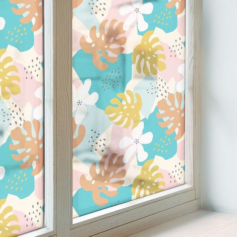 Sichtschutzfolie 100x116 cm PVC Sichtschutz Fenster Dekorativ Dekorfolie Blickdicht Selbstklebend Folie für Schlafzimmer Milchglas Exotische Natur