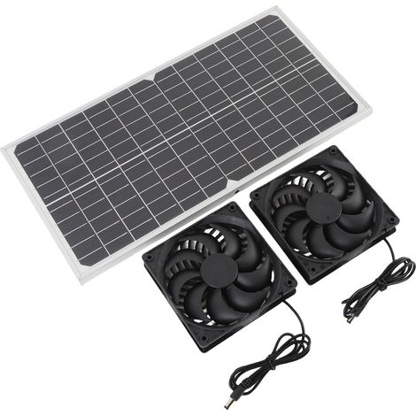 Ventilateur d'extraction solaire double 80 W avec panneau en silicium monocristallin, étanche IPX7, haute vitesse et faible bruit, 17 cm (6,7 pouces), pour niche pour animaux. (1/5)