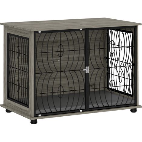 Cage pour chien d'intérieur avec coussin lavable, gris, 100 x 60 x 73,5 cm, pour grands chiens (1/5)