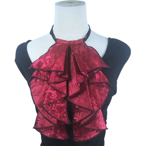 Elegante collana con volant in pizzo decorativo - Rosso vino