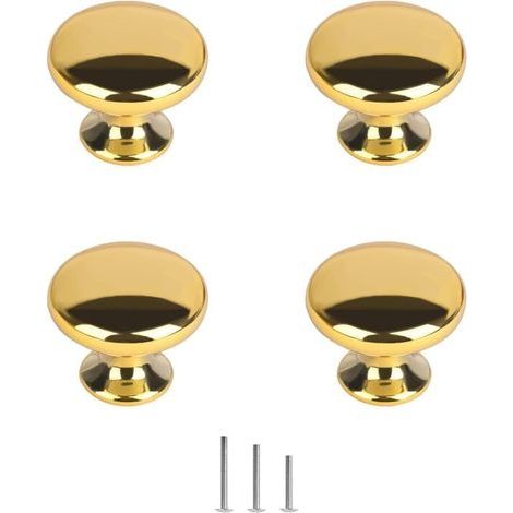 Lot de 4 Boutons de Meuble Boutons de tiroir en Or, Poignee Meuble Dorée 30mm pour placard de cuisine, de salle de bain (Or) (1/5)