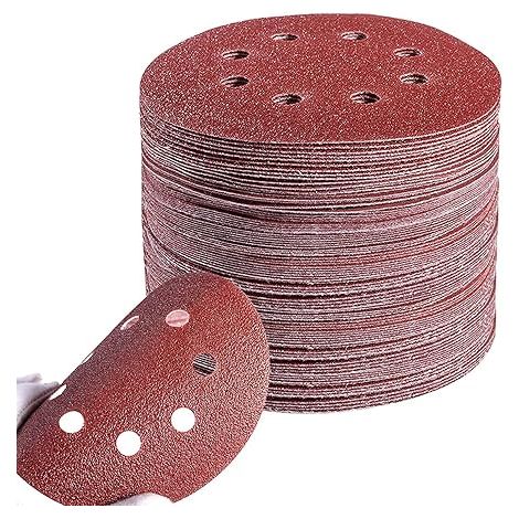 Jeu de disques abrasifs 125 mm │ 100 feuilles de papier abrasif rond 8 trous │ 20x grain P40/P60/P80/P120/P240 │ Jeu de disques abrasifs pour ponceuses orbitales pour bois peinture métallisée (1/5)