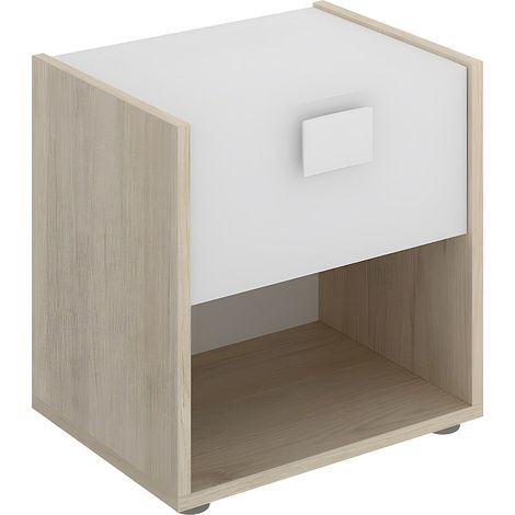 Comodino con 1 cassetto e 1 nicchia - colore: Naturale e Bianco - SONIA