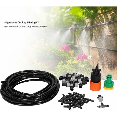 Kit di irrigazione a goccia Toivize - A4 - 20 ugelli nebulizzatori - Tubo in plastica da 15 m per giardino, serra, balcone - Sistema di irrigazione automatico (1/4)