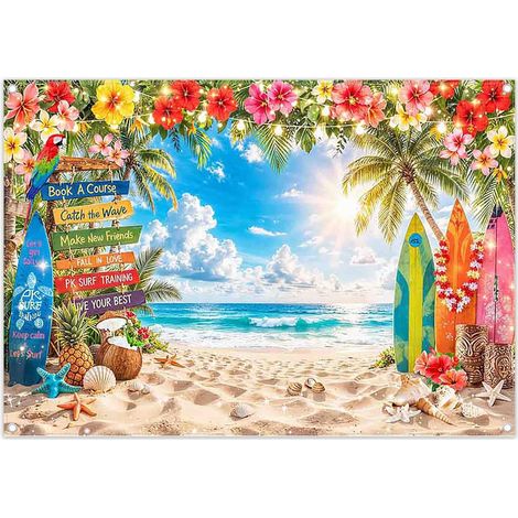2,1x1,5 m Toile Fond Plage hawaïenne Palmiers ensoleillé Tropical (1/5)