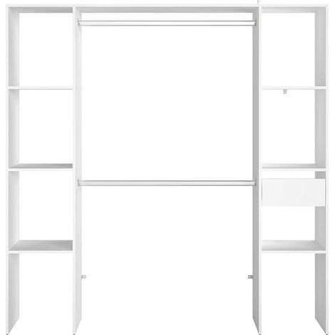 Dressing blanc 6 étagères, 1 tiroir, 2 penderies 180 x 40 x 180 cm ELYSEE