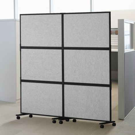 Cloison de séparation acoustique, séparateur de pièce à 2 panneaux, paravent de bureau autoportant avec cloison en polyester et acier 45 pour réduire bruit et distraction visuelle, gris clair (1/3)