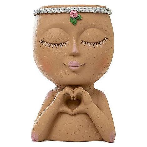 12x18.5x8.5 Cm Couleur Du Caf Pot De Fleur De Visage Pour Plantes D'interieur Et D'exterieur Planteur De Fille En Resine Avec Trou De Drainage (1/5)