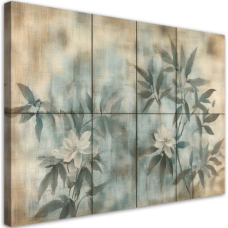 Tableau déco pousses de plantes et fleurs sur fond pastel 100x70 (1/5)