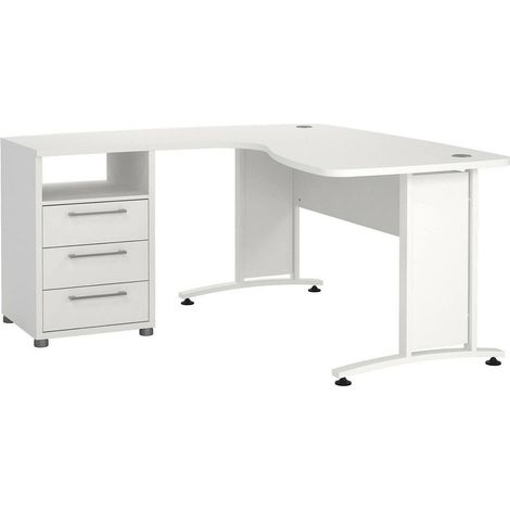 Dmora - Schreibtisch Sidonia, Mehrzweckschreibtisch, Bürotisch für PC, Eckschreibtisch, 159x150 h75 cm, Weiß (1/5)