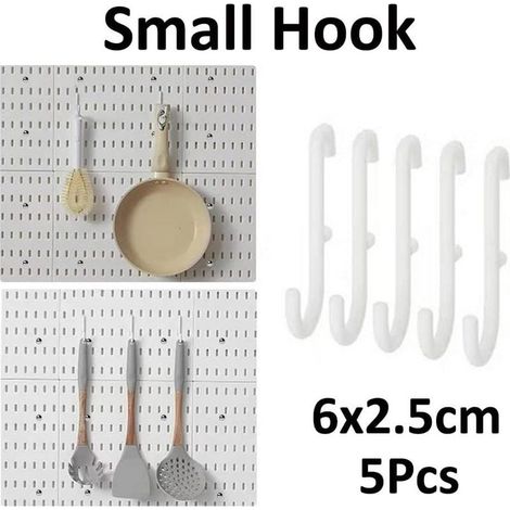 5 Pièces Petit Crochet pour Panneau Perforé Mural Tableau Organisateur Maison et Bureau Espace de Rangement Organisation Tenture Montage en Rack, Blanc (1/5)