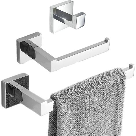Ensemble d'accessoires de salle de bain 3 pièces – Acier inoxydable SUS304 – Installation murale – Résistant à la rouille – Finition chrome (1/5)