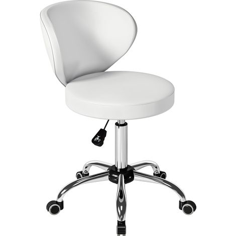 Verstellbarer PU-Massagehocker mit Rollen, 73–88 cm, drehbare Rückenlehne, weiß