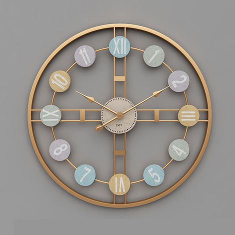 Horloge murale ronde avec cadre doré et aiguilles, silencieuse, moderne et minimaliste, 50 cm, pour salon, salle à manger ou chambre. (1/3)