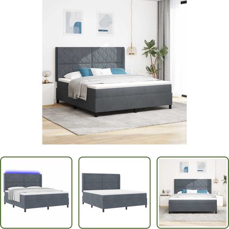 LED Beleuchtung -  Boxspringbett mit Matratze mit LED Dunkelgrau 180 x 200 cm Samt (1/5)