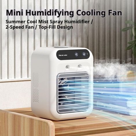 Tragbare Mini-USB-Klimaanlage, leiser Ventilator mit schneller Kühlung, 500-ml-Wassertank, zwei Geschwindigkeitsstufen und Nebelmodus für Schlafzimmer, Zuhause und Büro (1/4)
