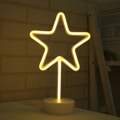 Étoile Néon - Luminaire Décoratif à 5 Branches - Alimentation Batterie AA ou USB - Pour Intérieur Salon Chambre Bureau - 30 x 19 x 10 cm - 1 Pièce (1/5)