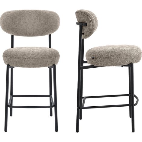 Lot de 2 tabourets de bar en tissu chenille taupe - Orla