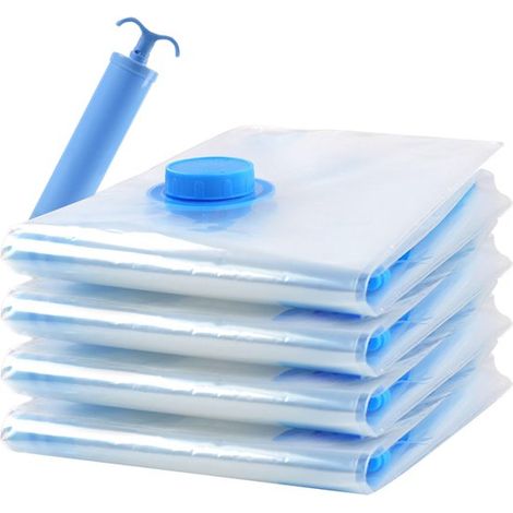Sacs de rangement sous vide (lot de 4, 40 x 60 cm) avec pompe manuelle - Gain de place - Sacs de compression réutilisables pour vêtements, couvertures, linge de lit, déménagement et voyage - Transpare (1/5)