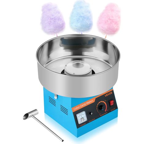 VEVOR Macchina Zucchero Filato Commerciale, Elettrodomestici per Zucchero Filato da Cucina Potenza Totale 1000 W con Ciotola in Acciaio Inox da 38 cm, Feste Eventi Carnevale, Blu