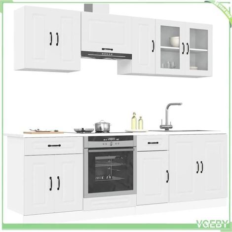 Ensemble d'armoires de cuisine 8 pièces - Kalmar - Blanc - Bois d'ingénierie résistant à l'humidité - Pieds réglables (1/5)