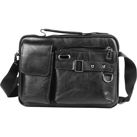Sacoche de travail pour homme en cuir PU style rétro, avec bandoulière ajustable, idéale pour les voyages, les affaires et l'école (noir). (1/5)