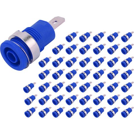 50 Stück Bananenstecker 4 mm, hohe Stromabgabe, lange Lebensdauer, gute Übertragungsleistung, elektrisches Prüfzubehör, blau (1/5)