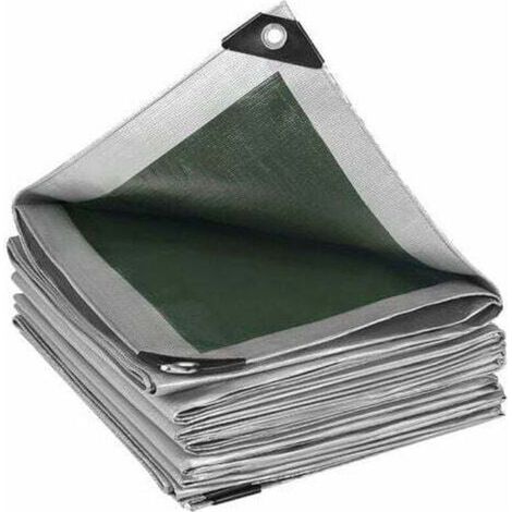 Bache de Protection PE Bache Piscine 3x3m 280g/m2,Couverture étanche bache imperméable et indéchirable, Gris/Vert (1/5)