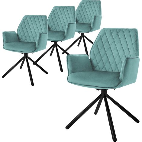ML-Design Set 4x Sedie da Sala da Pranzo in Velluto Verde Salvia Poltrona Girevole a 180 ° Imbottita con Gambe in Metallo Sedia da Soggiorno Braccioli e Schienale Poltroncine Ergonomiche da Cucina