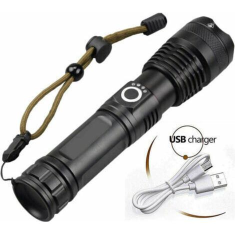 Potente linterna USB con zoom telescópico de largo alcance P70 para conducir de noche y acampar.