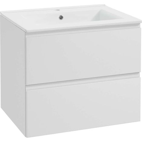kielle Oudee - Mobiletto completo di lavabo, 60x55x46 cm, 2 cassetti, bianco lucido 50002S60 (1/5)