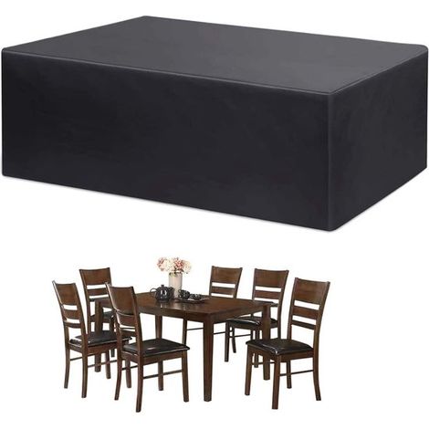 Funda protectora para muebles de jardín,170x94x70cm,impermeable,para mesa y sillas de jardín rectangulares,Oxford 210D,negro (1/5)