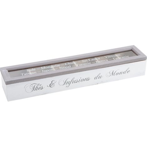 Longue boite à thé bois 6 compartiments