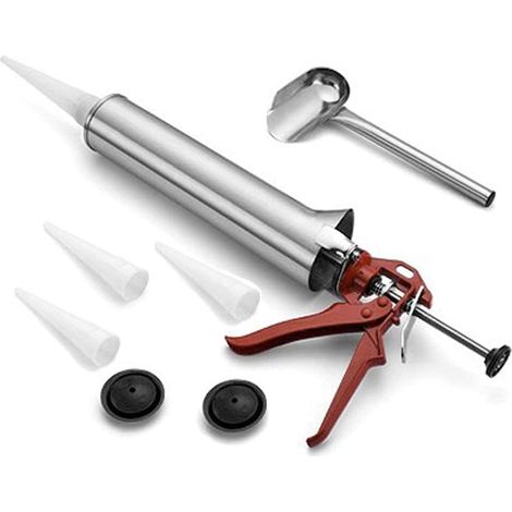 Mortier à main en acier inoxydable pointant pistolet à calfeutrer applicateur de mortier pulvérisateur coulis outil de jointoiement pistolet avec 3 buses (1/5)