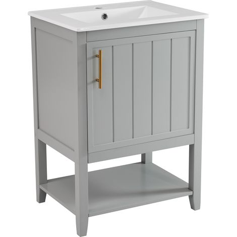 Mobile bagno lavabo singolo con lavandino in ceramica 61 x 47 x 87 cm grigio chiaro (1/5)