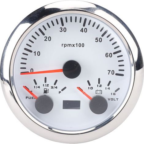 85-mm-Tachometer, Tankanzeige, 8–16-V-Voltmeter, 3 3/8-Zoll-in-1-Gerät, Drehzahlmesser bis 7000 U/min, 7-farbige Hintergrundbeleuchtung, für Lkw und Pkw, Weiß, Silber (1/5)