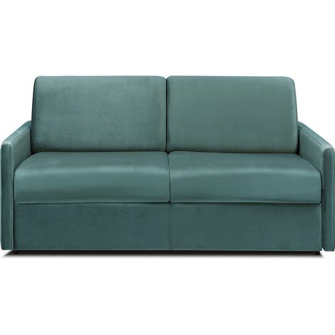 Canapé 2 places convertible express en velours vert émeraude avec assise mémoire de forme - Couchage 120 cm - Matelas 18 cm CALIFE (1/4)