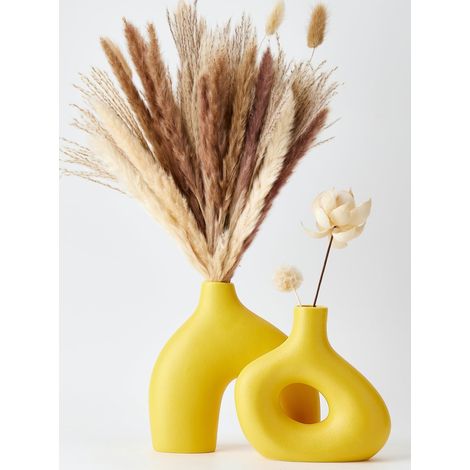 Lot de 2 vases donut - Grand vase en céramique blanc - Minimaliste nordique creux  Décoration de table, olivier, mariage, salon, bibliothèque, bureau, maison moderne, entrée (jaune) (1/5)
