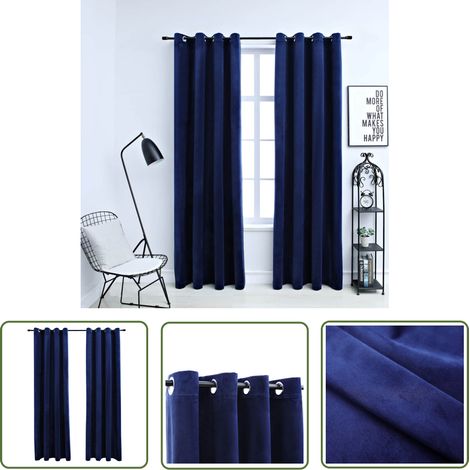 The Living Store Rideaux occultants et anneaux 2pcs Velours Bleu foncé 140x175cm - Rideaux Velours - Rideaux Bleus - Rideaux Occultants - Décoration Intérieure - Salon (1/5)