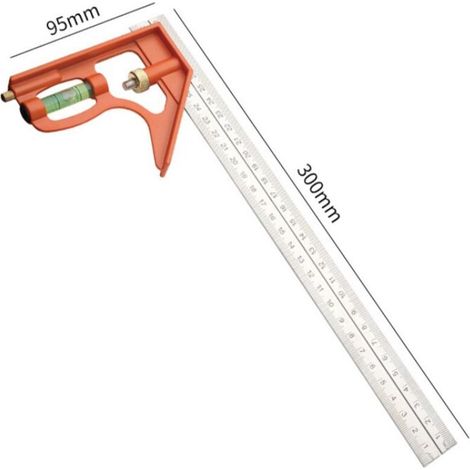 300 mm Règle d'angle de Combinaison Angle Combiné en Acier Inoxydable Équerre Dombinée Règle de Positionnement avec Niveau à Bulle Outil (1/2)