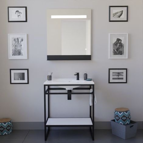 Ensemble STRUCTURA 70 cm avec plan vasque et miroir led Etal- Résine - Blanc