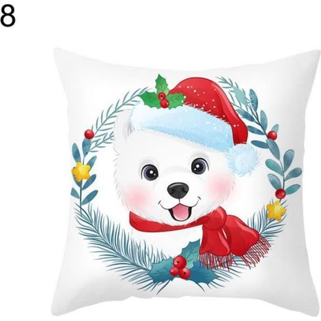 Taie Doreiller - 45 X 45 Cm - Motif Noel Dessin Anime Arbre Rene Pere Noel Bonhomme Neige - Polyester - 1 Piece (1/2)