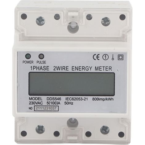 Compteur d'énergie monophasé 5-100 A 230 V CA, affichage numérique LCD, montage sur rail DIN-AquaForge (1/5)