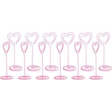 Lot de 12 pinces à cartes de visite avec support et motif cœurs roses (1/5)