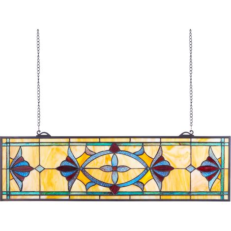 VEVOR Attrape-soleil Vitrail 81,3 x 25 cm, Vitrail Suspendu avec Chaine, Style Tiffany, Rectangle Horizontal, Artisanat Traditionnel Vintage pour la Decoration de la Cuisine et de la Maison Fenetre